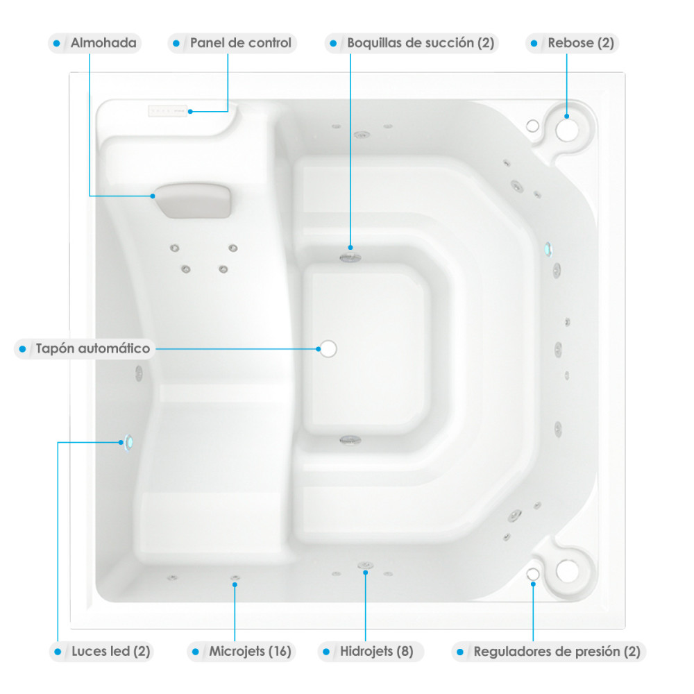 JACUZZI - HIDROMASAJE CHATTANOOGAN 200X200 BLANCO (6P)