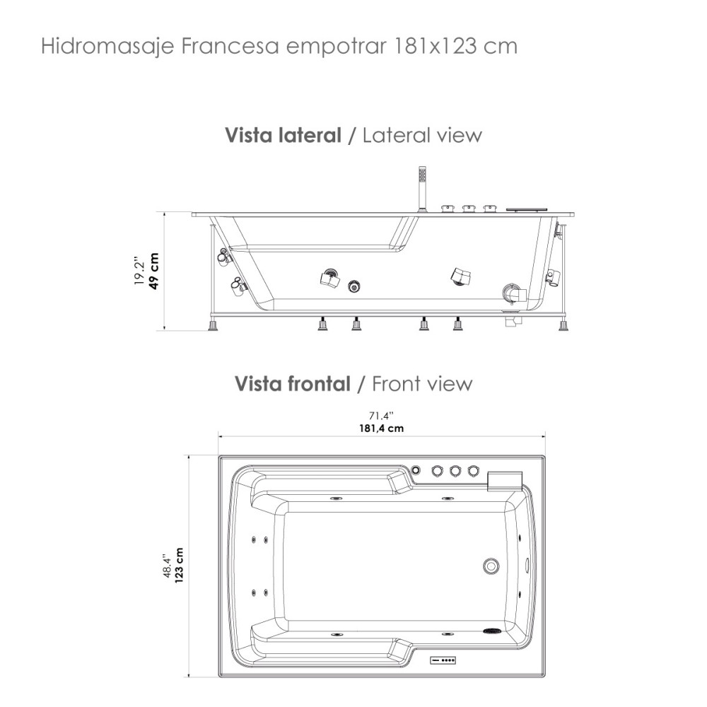 JACUZZI HIDROMASAJE FRANCESA EMPOTRAR (2P)
