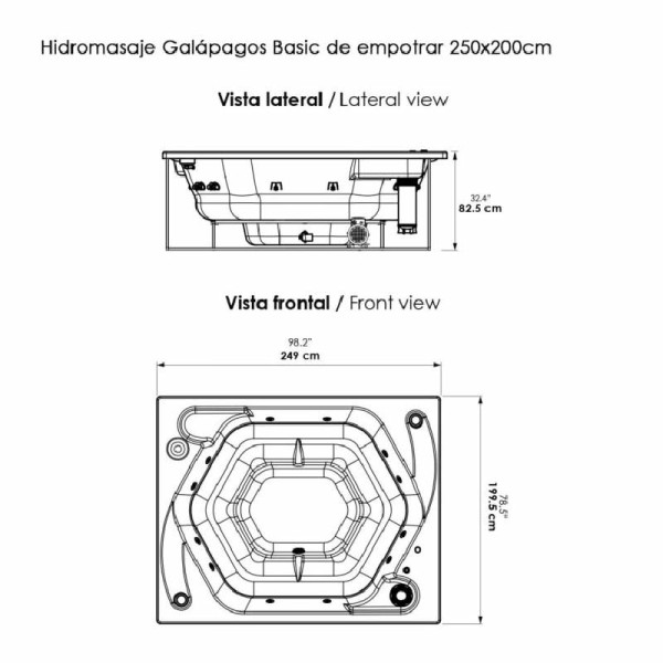 JACUZZI - HIDROMASAJE GALAPAGOS 250X200 EMPOTRAR (8P)