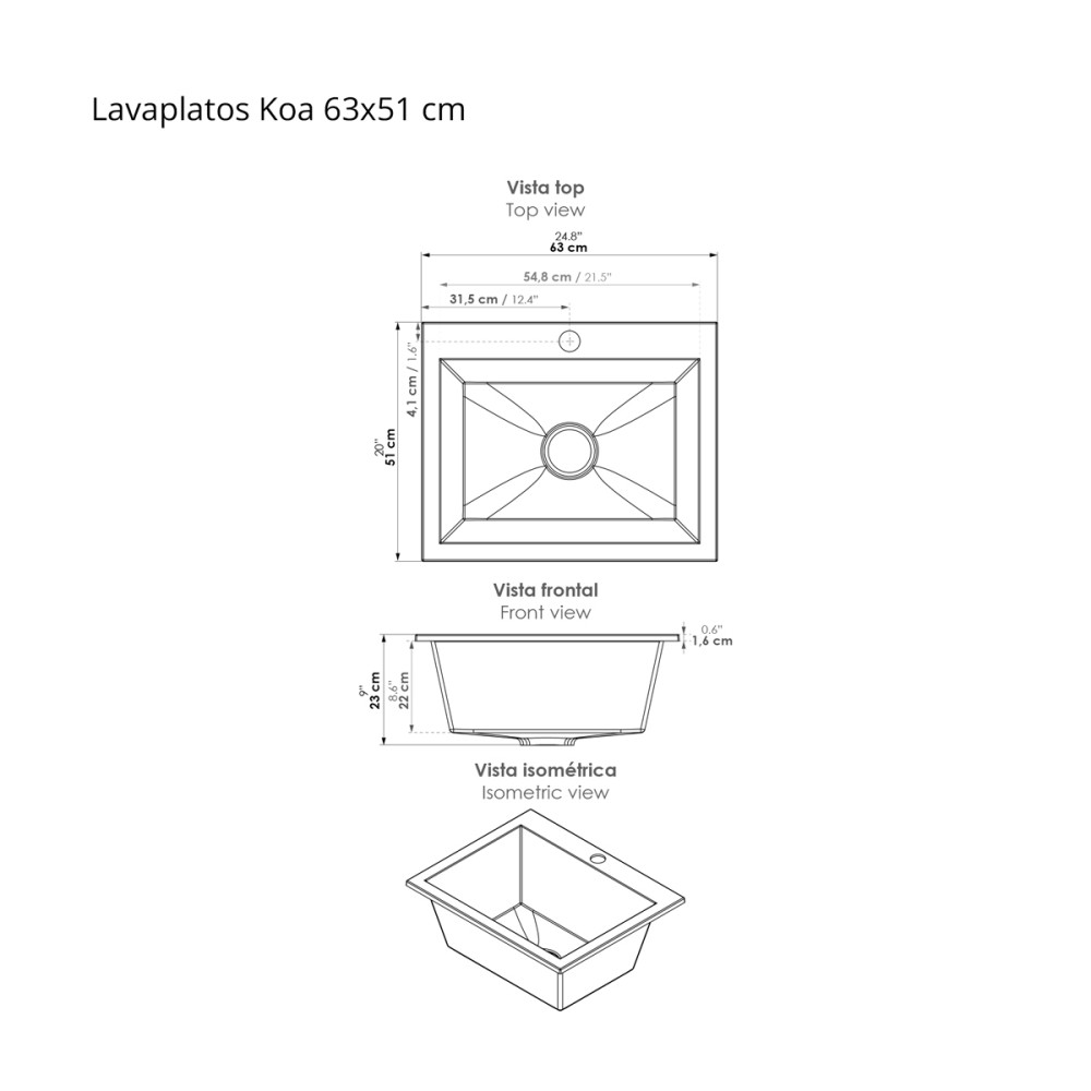 LAVAPLATOS KOA 1 BOWL 63x51 NEGRO BRILLANTE