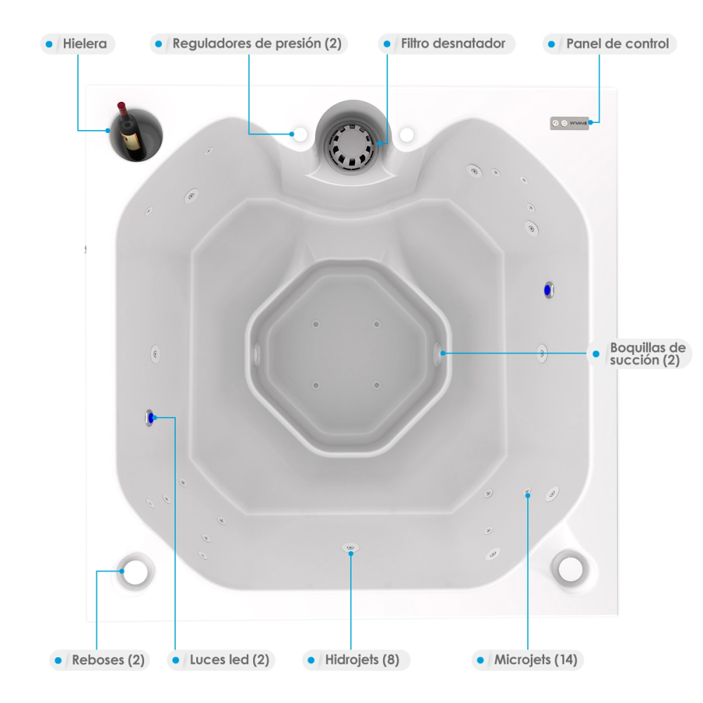 JACUZZI - HIDROMASAJE SANTORINI 180X180  EMPOTRAR (4P)