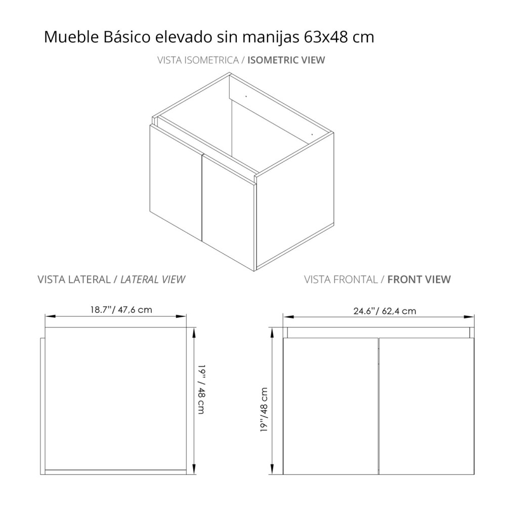 MUEBLE BASICO ELEVADO SIN MANILLAS 63X48cm