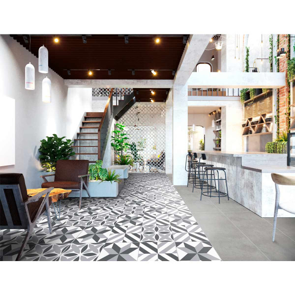 PISO PARED ARGENTA ROMBOS NEGRO 30.6x30.6cm