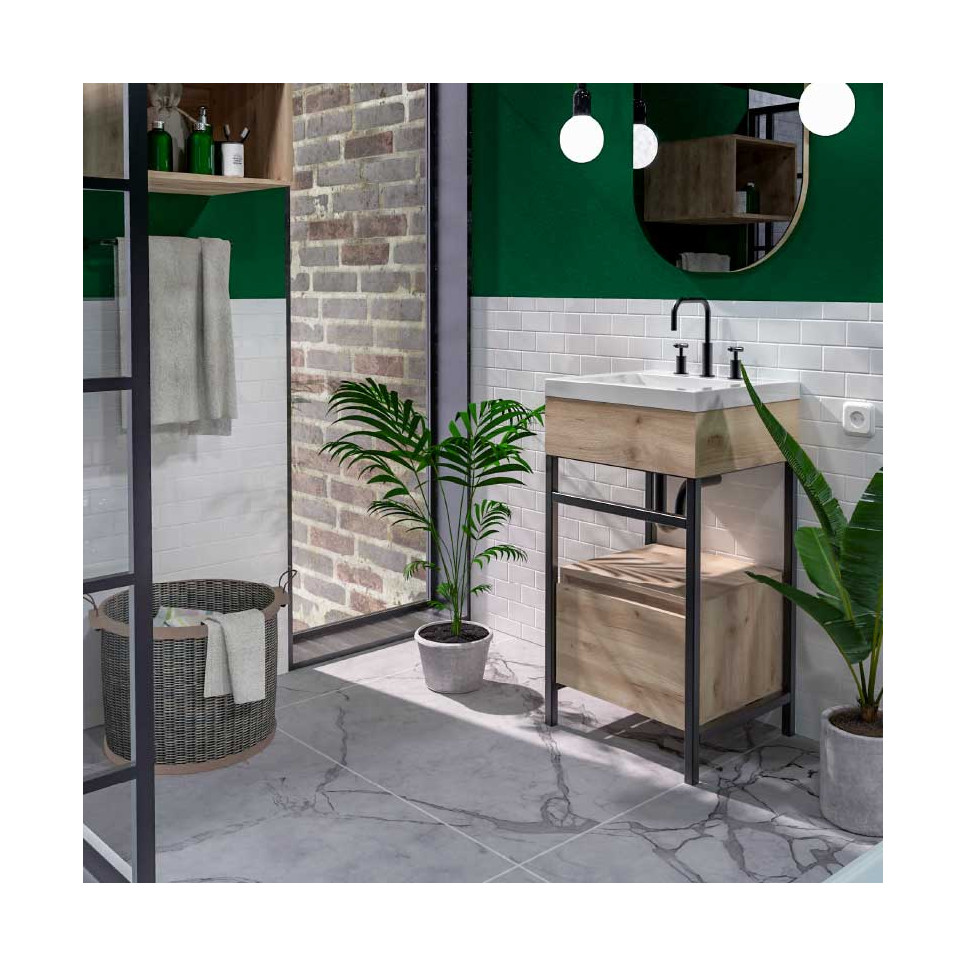 KIT LAVAMANOS OSLO 48X43 BLANCO + MUEBLE GODAI CON CUBO CAJON TRIBECA 1