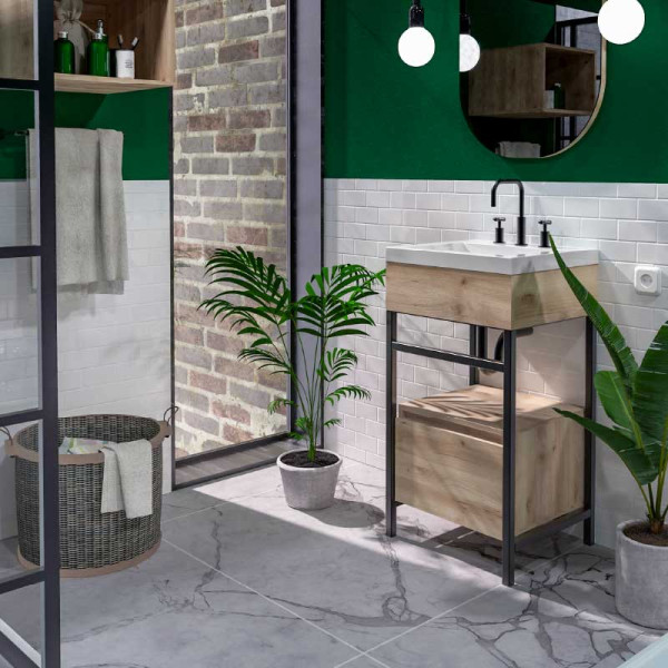 KIT LAVAMANOS OSLO 48X43 BLANCO + MUEBLE GODAI CON CUBO CAJON TRIBECA 1